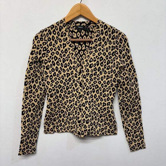 Theory Women Long Sleeve Knit Cardigan Sweater Size Small Animal Print D061 -19 - Picture 1 of 15